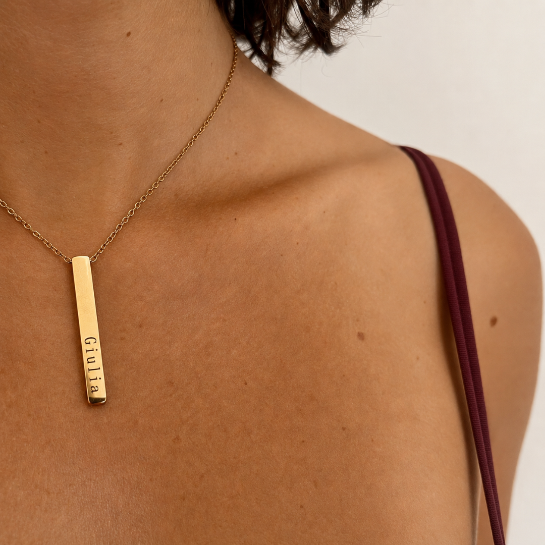 Collana Lingotto con Catena a maglia Rolo Personalizzata 4 lati