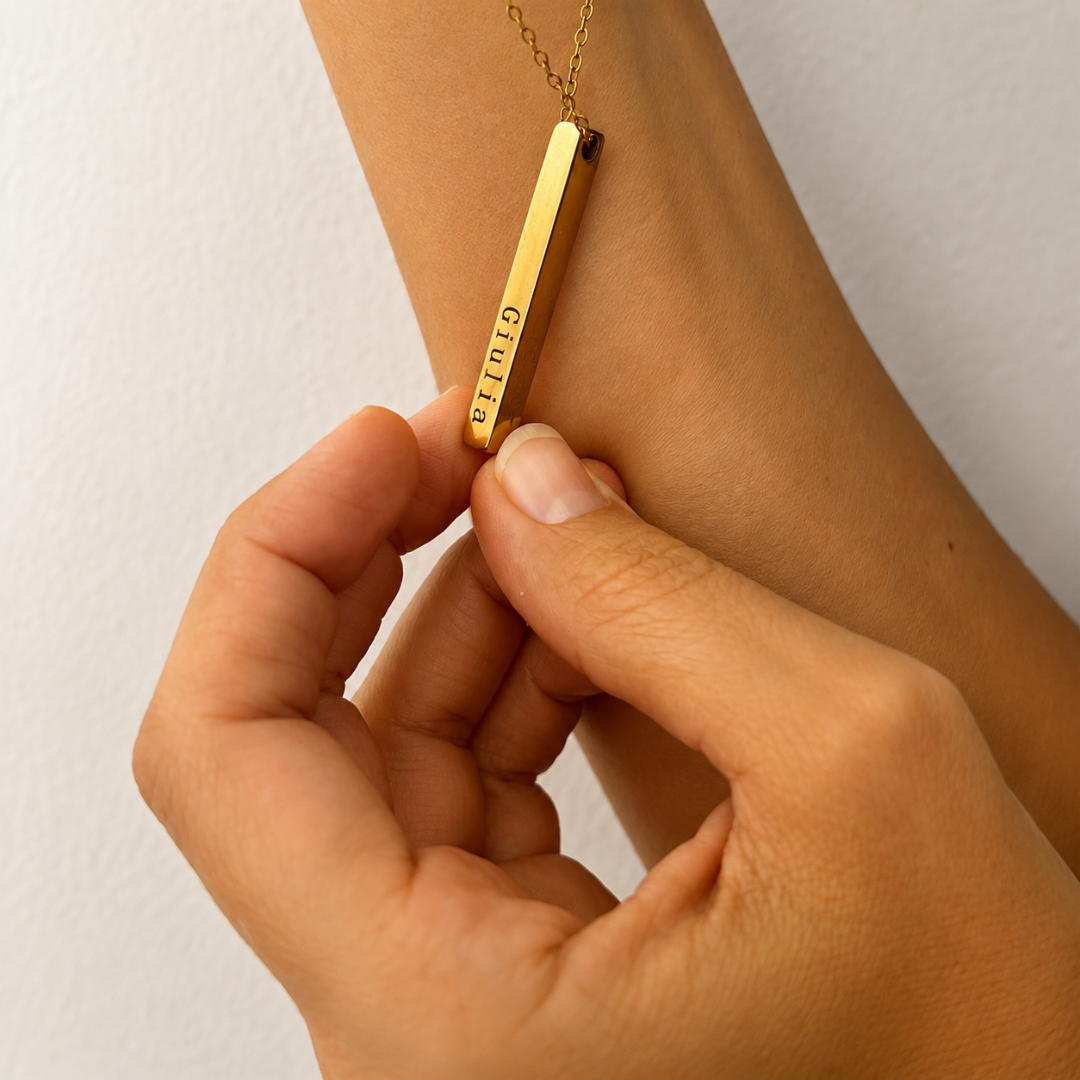 Collana Lingotto con Catena a maglia Rolo Personalizzata 4 lati