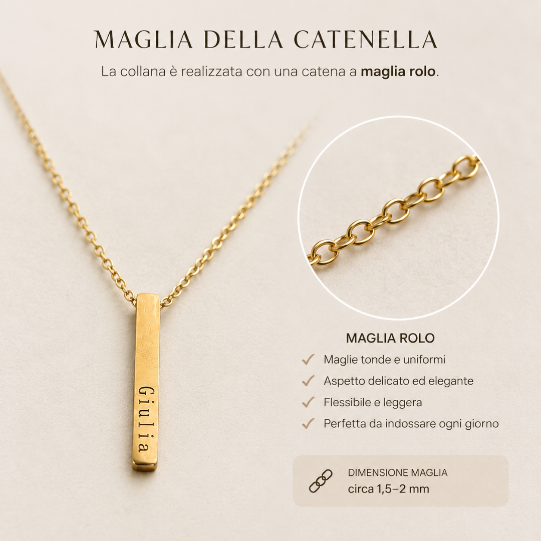 Collana Lingotto con Catena a maglia Rolo Personalizzata 4 lati